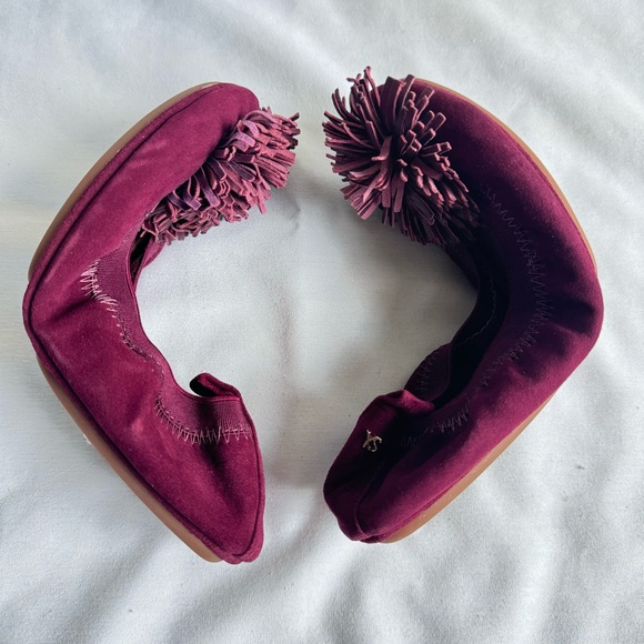 YS YOSI SAMRA Samara Suede Pom Foldable Ballet Flats Size 8 Rosewood NIB - Picture 6 of 10